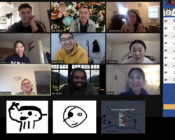 1216/2020: Lab got competitive in Skribbl at the virtual Christmas lunch. (cow, pirate, and northern lights)